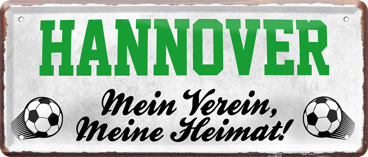 4252024238235		 ''Hannover Mein Verein, meine Heimat'' Schilderstore24 Blechschilder sind perfekt als Geschenk zu Weihnachten, Geburtstage, Feiern, Partys, Grillabende, Namenstag, Feiertag, Mädelsabend, Hochzeit. Jederzeit stilvoll im Wohnzimmer, Partykeller, Garage, Praxis, Büro, Café, Hauseingang Fußball Mannschaft Verein Bolzen Ball sport liga kicken stadion freizeit