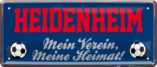 4252024238259		 ''Heidenheim Mein Verein, meine Heimat'' Schilderstore24 Blechschilder sind perfekt als Geschenk zu Weihnachten, Geburtstage, Feiern, Partys, Grillabende, Namenstag, Feiertag, Mädelsabend, Hochzeit. Jederzeit stilvoll im Wohnzimmer, Partykeller, Garage, Praxis, Büro, Café, Hauseingang Fußball Mannschaft Verein Bolzen Ball sport liga kicken stadion freizeit