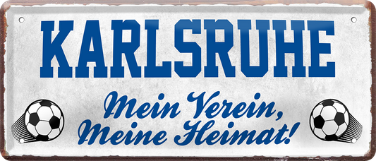 4252024238303		 ''Karlsruhe Mein Verein, meine Heimat'' Schilderstore24 Blechschilder sind perfekt als Geschenk zu Weihnachten, Geburtstage, Feiern, Partys, Grillabende, Namenstag, Feiertag, Mädelsabend, Hochzeit. Jederzeit stilvoll im Wohnzimmer, Partykeller, Garage, Praxis, Büro, Café, Hauseingang Fußball Mannschaft Verein Bolzen Ball sport liga kicken stadion freizeit