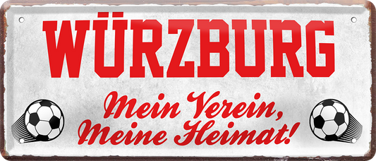 4252024238594		 ''Würzburg Mein Verein, meine Heimat'' Schilderstore24 Blechschilder sind perfekt als Geschenk zu Weihnachten, Geburtstage, Feiern, Partys, Grillabende, Namenstag, Feiertag, Mädelsabend, Hochzeit. Jederzeit stilvoll im Wohnzimmer, Partykeller, Garage, Praxis, Büro, Café, Hauseingang Fußball Mannschaft Verein Bolzen Ball sport liga kicken stadion freizeit