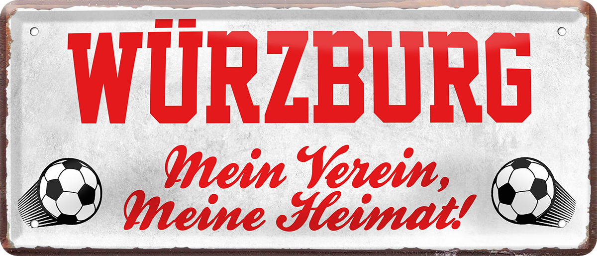 4252024238594		 ''Würzburg Mein Verein, meine Heimat'' Schilderstore24 Blechschilder sind perfekt als Geschenk zu Weihnachten, Geburtstage, Feiern, Partys, Grillabende, Namenstag, Feiertag, Mädelsabend, Hochzeit. Jederzeit stilvoll im Wohnzimmer, Partykeller, Garage, Praxis, Büro, Café, Hauseingang Fußball Mannschaft Verein Bolzen Ball sport liga kicken stadion freizeit