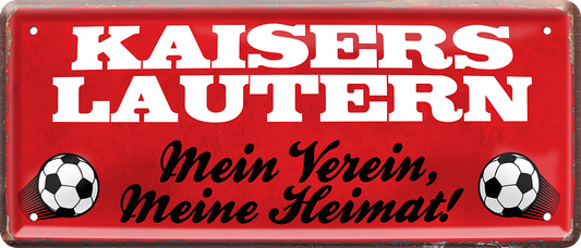 4252024238297		 ''Kaiserslautern Mein Verein, meine Heimat'' Schilderstore24 Blechschilder sind perfekt als Geschenk zu Weihnachten, Geburtstage, Feiern, Partys, Grillabende, Namenstag, Feiertag, Mädelsabend, Hochzeit. Jederzeit stilvoll im Wohnzimmer, Partykeller, Garage, Praxis, Büro, Café, Hauseingang Fußball Mannschaft Verein Bolzen Ball sport liga kicken stadion freizeit