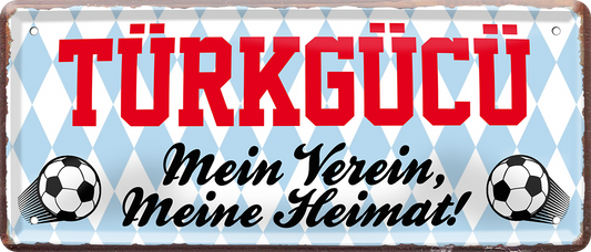 4252024238501		 ''Türkgücü Mein Verein, meine Heimat'' Schilderstore24 Blechschilder sind perfekt als Geschenk zu Weihnachten, Geburtstage, Feiern, Partys, Grillabende, Namenstag, Feiertag, Mädelsabend, Hochzeit. Jederzeit stilvoll im Wohnzimmer, Partykeller, Garage, Praxis, Büro, Café, Hauseingang Fußball Mannschaft Verein Bolzen Ball sport liga kicken stadion freizeit