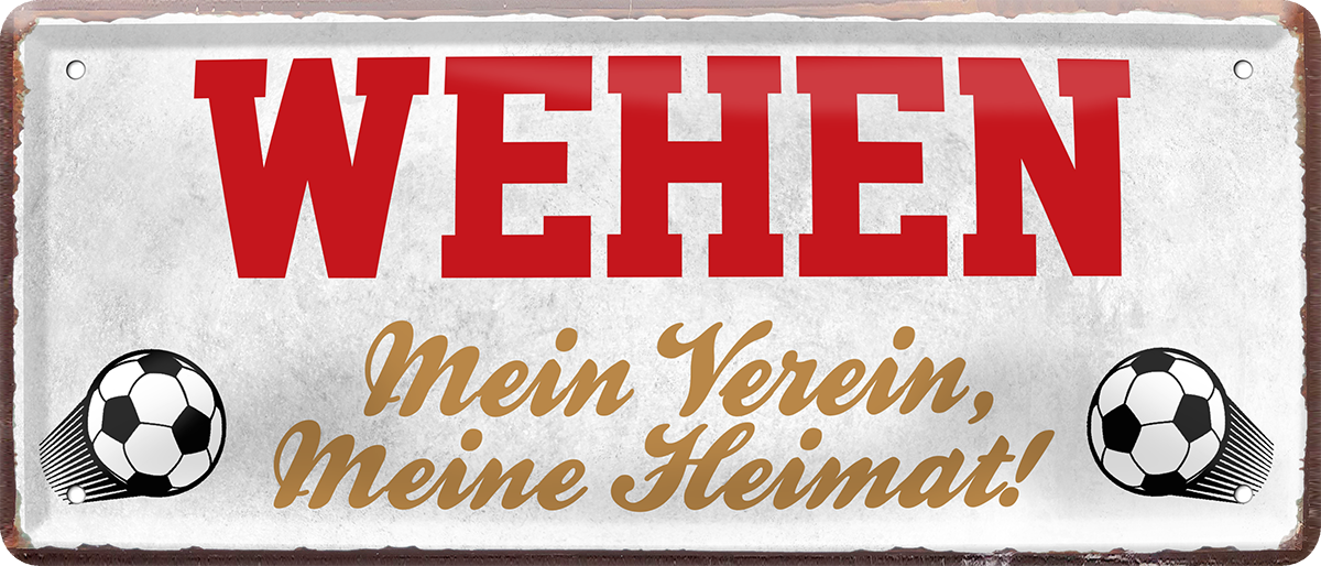 4252024238570		 ''Wehen Mein Verein, meine Heimat'' Schilderstore24 Blechschilder sind perfekt als Geschenk zu Weihnachten, Geburtstage, Feiern, Partys, Grillabende, Namenstag, Feiertag, Mädelsabend, Hochzeit. Jederzeit stilvoll im Wohnzimmer, Partykeller, Garage, Praxis, Büro, Café, Hauseingang Fußball Mannschaft Verein Bolzen Ball sport liga kicken stadion freizeit