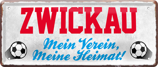 4252024238600		 ''Zwickau Mein Verein, meine Heimat'' Schilderstore24 Blechschilder sind perfekt als Geschenk zu Weihnachten, Geburtstage, Feiern, Partys, Grillabende, Namenstag, Feiertag, Mädelsabend, Hochzeit. Jederzeit stilvoll im Wohnzimmer, Partykeller, Garage, Praxis, Büro, Café, Hauseingang Fußball Mannschaft Verein Bolzen Ball sport liga kicken stadion freizeit