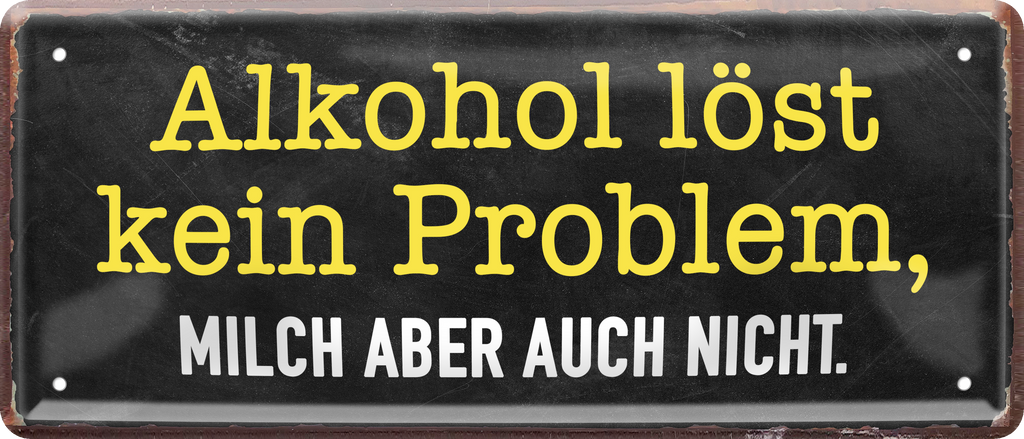 4252024236910		 ''Alkohol löst kein Problem'' Schilderstore24 Blechschilder sind perfekt als Geschenk zu Weihnachten, Geburtstage, Feiern, Partys, Grillabende, Namenstag, Feiertag, Mädelsabend, Hochzeit. Jederzeit stilvoll im Wohnzimmer, Partykeller, Garage, Praxis, Büro, Café, Hauseingang Alkohol Cocktail Bier Sekt Getränk Bier Alkohol schnaps promille tequila   