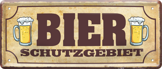 4252024237139		 ''Bier Schutzgebiet'' Schilderstore24 Blechschilder sind perfekt als Geschenk zu Weihnachten, Geburtstage, Feiern, Partys, Grillabende, Namenstag, Feiertag, Mädelsabend, Hochzeit. Jederzeit stilvoll im Wohnzimmer, Partykeller, Garage, Praxis, Büro, Café, Hauseingang Alkohol Kasten Bier Saufen Getränk Bier Alkohol schaumkrone promille hopfen