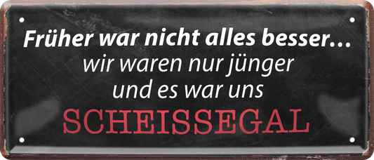 4252024236613		 ''Früher war nicht alles besser'' Schilderstore24 Blechschilder sind perfekt als Geschenk zu Weihnachten, Geburtstage, Feiern, Partys, Grillabende, Namenstag, Feiertag, Mädelsabend, Hochzeit. Jederzeit stilvoll im Wohnzimmer, Partykeller, Garage, Praxis, Büro, Café, Hauseingang Sarkasmus Ironie Funny Schwarzer Humor faul dumm fun rente lästern teufel