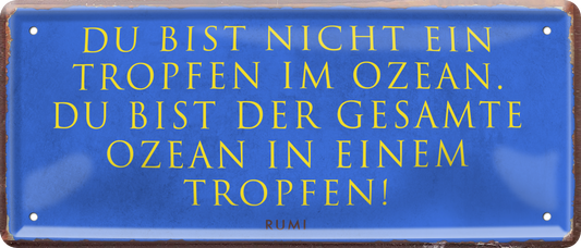 4252024236538		 ''Du bist nicht ein Tropfen im Ozean'' Schilderstore24 Blechschilder sind perfekt als Geschenk zu Weihnachten, Geburtstage, Feiern, Partys, Grillabende, Namenstag, Feiertag, Mädelsabend, Hochzeit. Jederzeit stilvoll im Wohnzimmer, Partykeller, Garage, Praxis, Büro, Café, Hauseingang Sarkasmus Ironie Funny Schwarzer Humor faul dumm fun rente lästern teufel