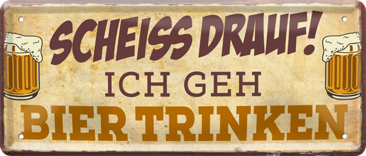 4252024237238		 ''Scheiss drauf! Ich geh Bier trinken'' Schilderstore24 Blechschilder sind perfekt als Geschenk zu Weihnachten, Geburtstage, Feiern, Partys, Grillabende, Namenstag, Feiertag, Mädelsabend, Hochzeit. Jederzeit stilvoll im Wohnzimmer, Partykeller, Garage, Praxis, Büro, Café, Hauseingang Alkohol Kasten Bier Saufen Getränk Bier Alkohol schaumkrone promille hopfen