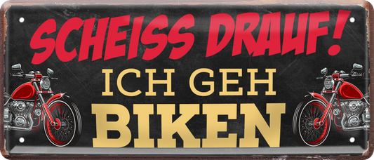 4252024239300		 ''Scheiss drauf! Ich geh Biken'' Schilderstore24 Blechschilder sind perfekt als Geschenk zu Weihnachten, Geburtstage, Feiern, Partys, Grillabende, Namenstag, Feiertag, Mädelsabend, Hochzeit. Jederzeit stilvoll im Wohnzimmer, Partykeller, Garage, Praxis, Büro, Café, Hauseingang Mechaniker Auto Motorrad Werkstatt auto werkstatt tüfteln schrauber