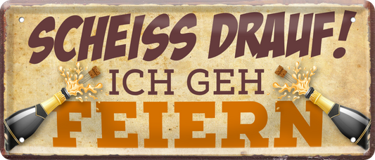 4252024237054		 ''Scheiss Drauf! Ich geh Feiern'' Schilderstore24 Blechschilder sind perfekt als Geschenk zu Weihnachten, Geburtstage, Feiern, Partys, Grillabende, Namenstag, Feiertag, Mädelsabend, Hochzeit. Jederzeit stilvoll im Wohnzimmer, Partykeller, Garage, Praxis, Büro, Café, Hauseingang Alkohol Cocktail Bier Sekt Getränk Bier Alkohol schnaps promille tequila   