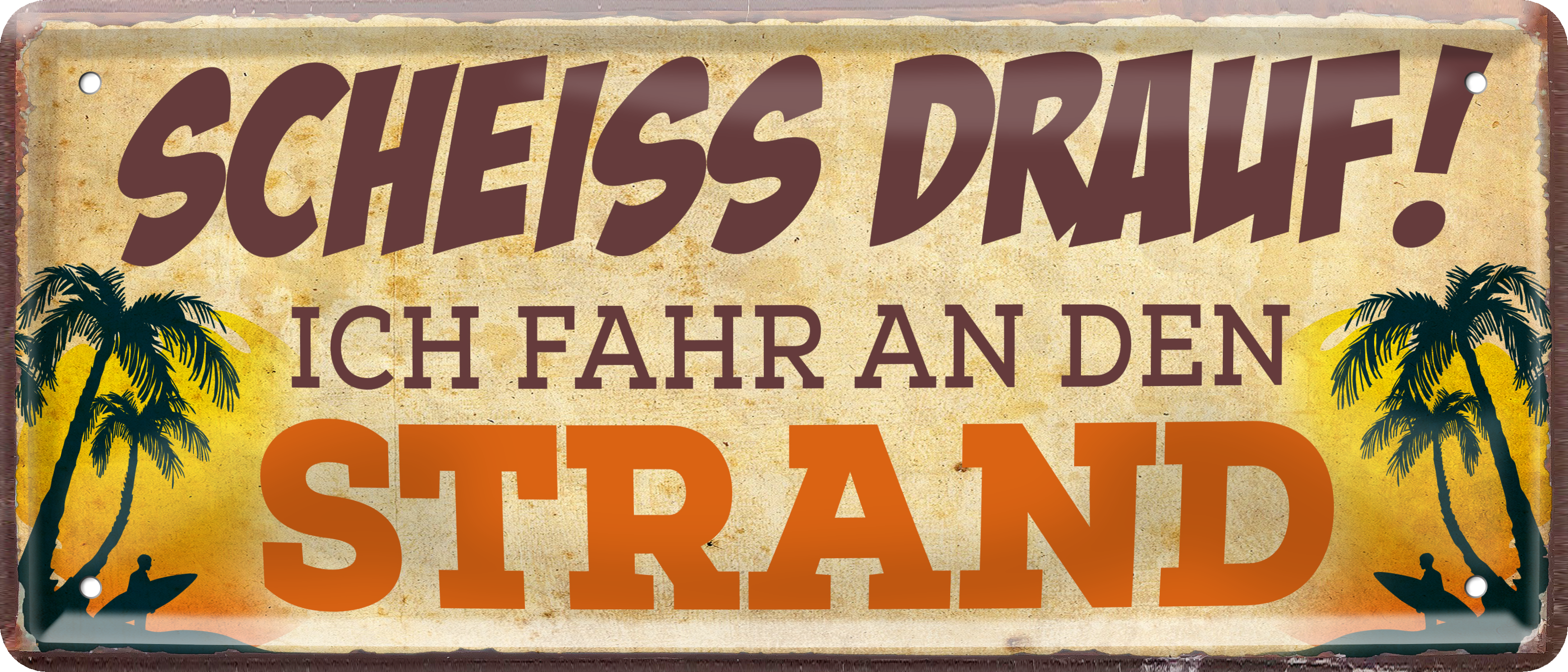 4252024239164		 ''Scheiss drauf! Ich fahr an den Strand'' Schilderstore24 Blechschilder sind perfekt als Geschenk zu Weihnachten, Geburtstage, Feiern, Partys, Grillabende, Namenstag, Feiertag, Mädelsabend, Hochzeit. Jederzeit stilvoll im Wohnzimmer, Partykeller, Garage, Praxis, Büro, Café, Hauseingang Sarkasmus Ironie Funny Schwarzer Humor faul dumm fun rente lästern teufel
