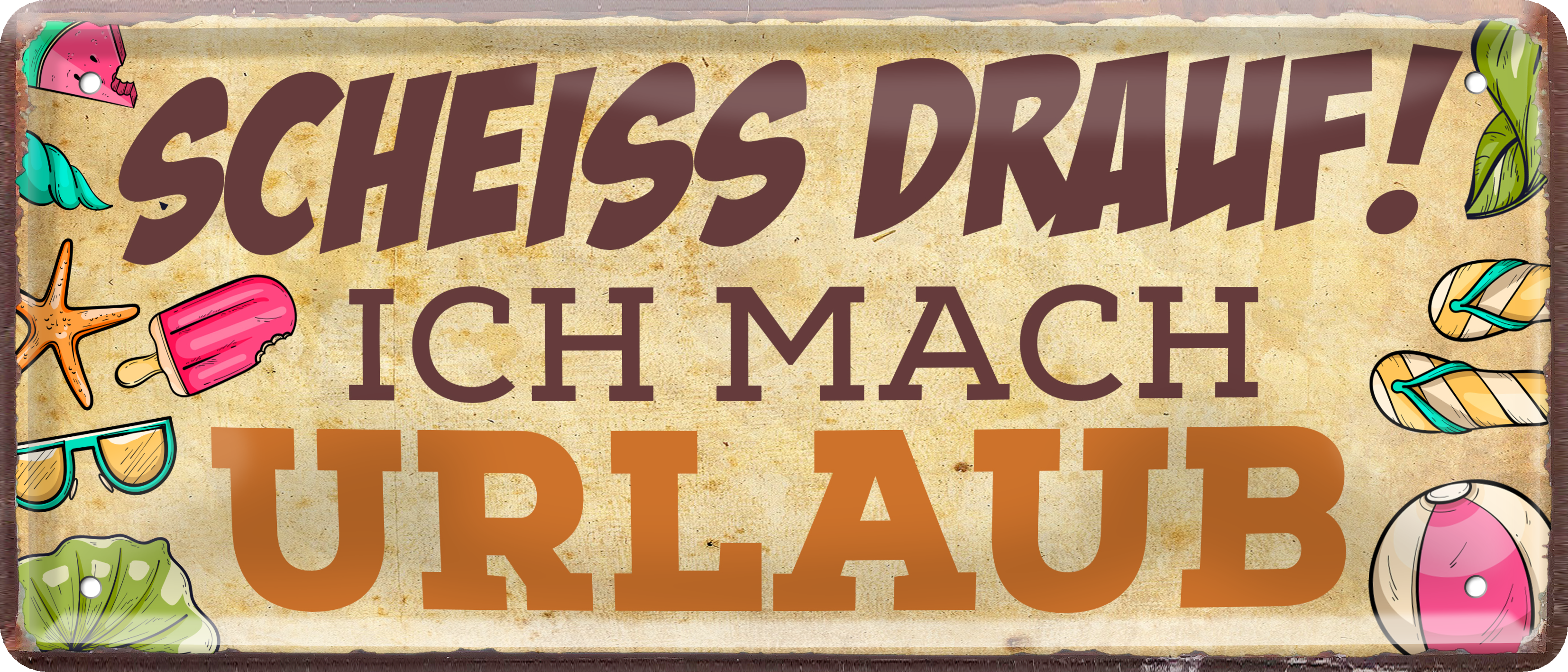 4252024239201		 ''Scheiss drauf! Ich mach Urlaub'' Schilderstore24 Blechschilder sind perfekt als Geschenk zu Weihnachten, Geburtstage, Feiern, Partys, Grillabende, Namenstag, Feiertag, Mädelsabend, Hochzeit. Jederzeit stilvoll im Wohnzimmer, Partykeller, Garage, Praxis, Büro, Café, Hauseingang Sarkasmus Ironie Funny Schwarzer Humor faul dumm fun rente lästern teufel