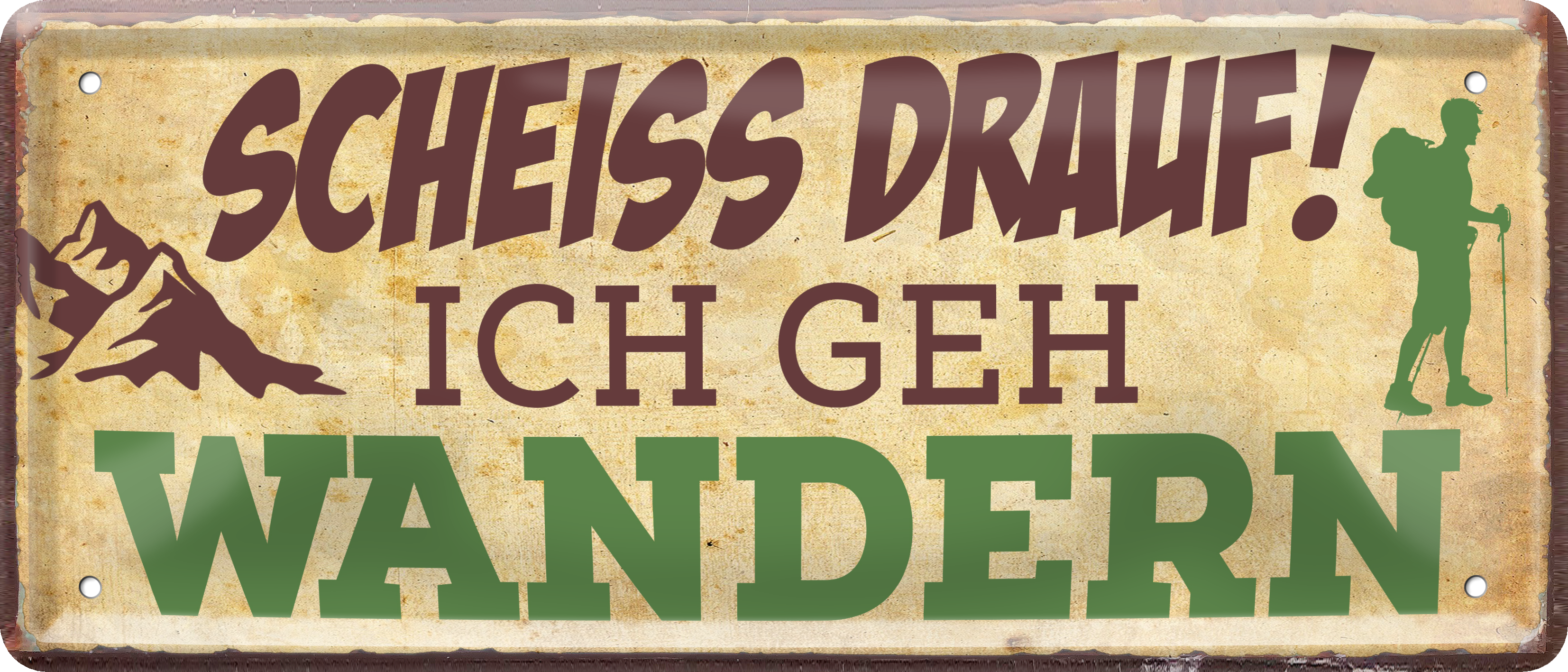 4252024237559		 ''Scheiss drauf! Ich geh Wandern'' Schilderstore24 Blechschilder sind perfekt als Geschenk zu Weihnachten, Geburtstage, Feiern, Partys, Grillabende, Namenstag, Feiertag, Mädelsabend, Hochzeit. Jederzeit stilvoll im Wohnzimmer, Partykeller, Garage, Praxis, Büro, Café, Hauseingang Sarkasmus Ironie Funny Schwarzer Humor faul dumm fun rente lästern teufel
