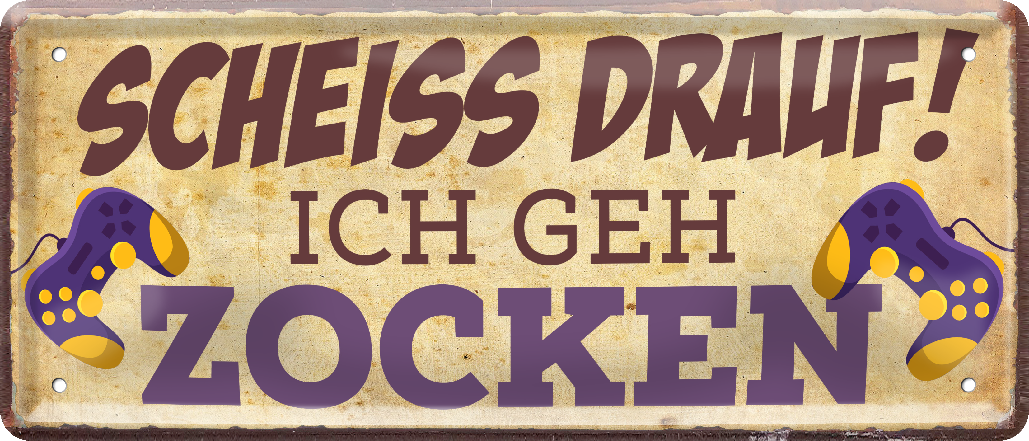 4252024238617		 ''Scheiss drauf! Ich geh Zocken'' Schilderstore24 Blechschilder sind perfekt als Geschenk zu Weihnachten, Geburtstage, Feiern, Partys, Grillabende, Namenstag, Feiertag, Mädelsabend, Hochzeit. Jederzeit stilvoll im Wohnzimmer, Partykeller, Garage, Praxis, Büro, Café, Hauseingang Sarkasmus Ironie Funny Schwarzer Humor faul dumm fun rente lästern teufel