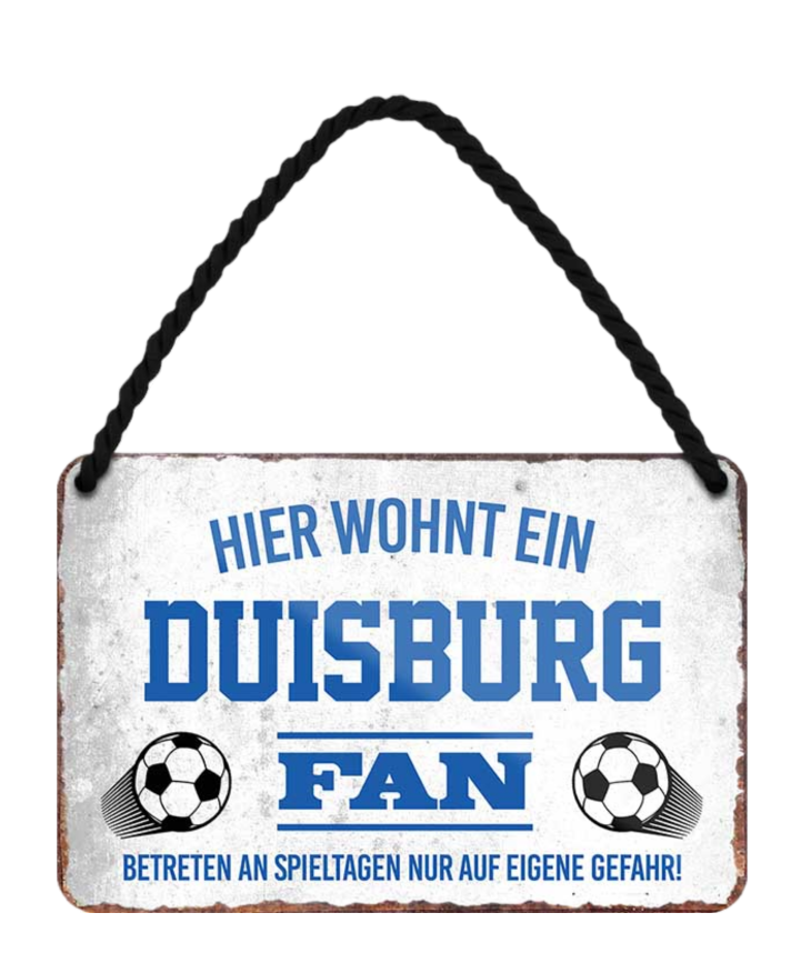 4252024203301	Schilderstore24 Blechschilder sind perfekt als Geschenk zu Weihnachten, Geburtstage, Feiern, Partys, Grillabende, Namenstag, Feiertag, Mädelsabend, Hochzeit. Jederzeit stilvoll im Wohnzimmer, Partykeller, Garage, Praxis, Büro, Café, Hauseingang Fußball Mannschaft Verein Bolzen Ball sport liga kicken stadion freizeit Schilderstore24 	 ''Duisburg Fan''