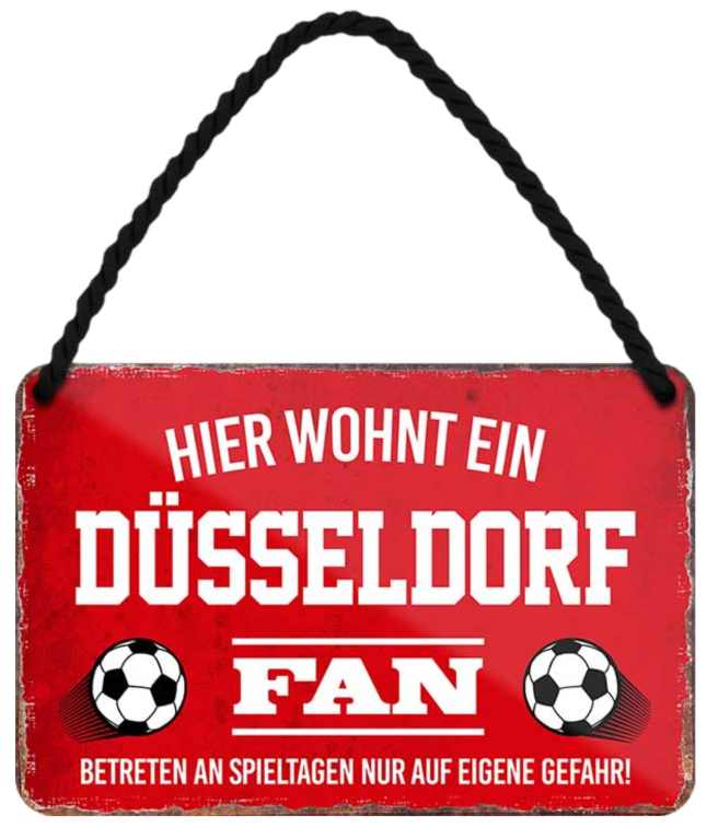 4252024203318	Schilderstore24 Blechschilder sind perfekt als Geschenk zu Weihnachten, Geburtstage, Feiern, Partys, Grillabende, Namenstag, Feiertag, Mädelsabend, Hochzeit. Jederzeit stilvoll im Wohnzimmer, Partykeller, Garage, Praxis, Büro, Café, Hauseingang Fußball Mannschaft Verein Bolzen Ball sport liga kicken stadion freizeit Schilderstore24 	 ''Düsseldorf Fan''