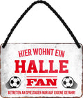 4252024203387 Schilderstore24 Schilderstore24 Blechschilder sind perfekt als Geschenk zu Weihnachten, Geburtstage, Feiern, Partys, Grillabende, Namenstag, Feiertag, Mädelsabend, Hochzeit. Jederzeit stilvoll im Wohnzimmer, Partykeller, Garage, Praxis, Büro, Café, Hauseingang Fußball Mannschaft Verein Bolzen Ball sport liga kicken stadion freizeit	 ''Halle Fan''		18x12cm