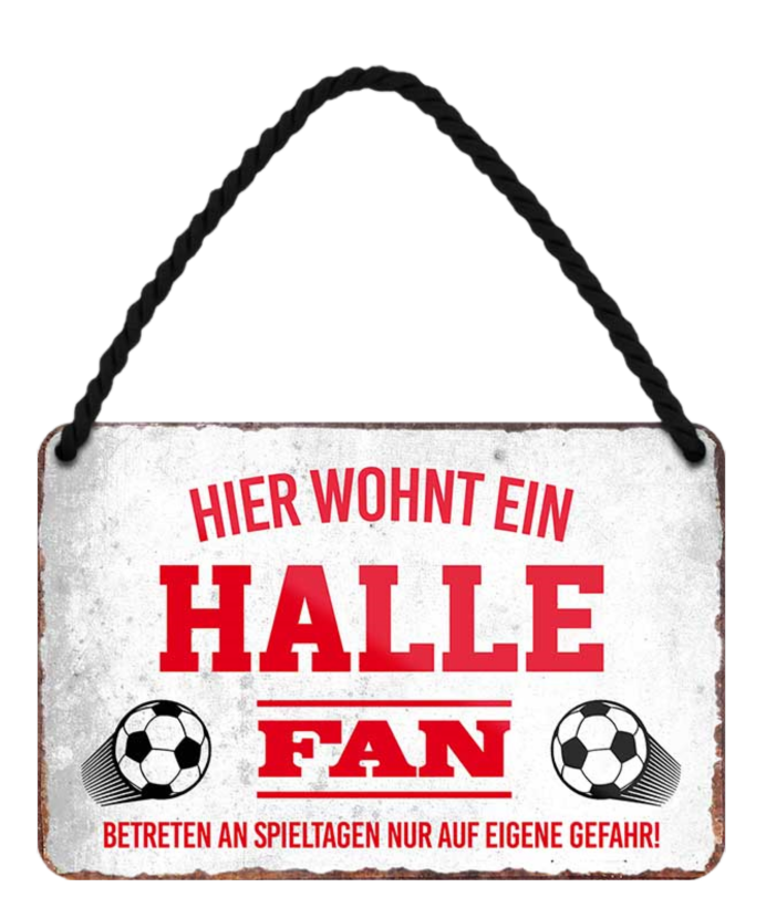 4252024203387	Schilderstore24 Blechschilder sind perfekt als Geschenk zu Weihnachten, Geburtstage, Feiern, Partys, Grillabende, Namenstag, Feiertag, Mädelsabend, Hochzeit. Jederzeit stilvoll im Wohnzimmer, Partykeller, Garage, Praxis, Büro, Café, Hauseingang Fußball Mannschaft Verein Bolzen Ball sport liga kicken stadion freizeit Schilderstore24 	 ''Halle Fan''