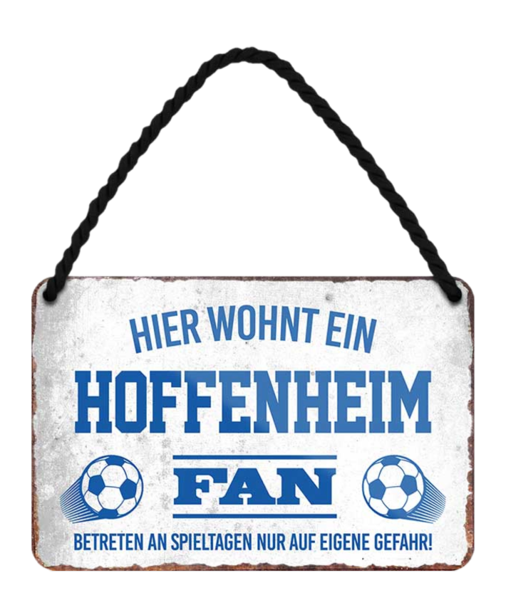 4252024203424	Schilderstore24 Blechschilder sind perfekt als Geschenk zu Weihnachten, Geburtstage, Feiern, Partys, Grillabende, Namenstag, Feiertag, Mädelsabend, Hochzeit. Jederzeit stilvoll im Wohnzimmer, Partykeller, Garage, Praxis, Büro, Café, Hauseingang Fußball Mannschaft Verein Bolzen Ball sport liga kicken stadion freizeit Schilderstore24 	 ''Hoffenheim Fan''