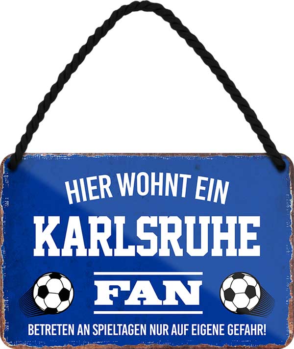 4252024203455 Schilderstore24 	Schilderstore24 Blechschilder sind perfekt als Geschenk zu Weihnachten, Geburtstage, Feiern, Partys, Grillabende, Namenstag, Feiertag, Mädelsabend, Hochzeit. Jederzeit stilvoll im Wohnzimmer, Partykeller, Garage, Praxis, Büro, Café, Hauseingang Fußball Mannschaft Verein Bolzen Ball sport liga kicken stadion freizeit ''Karlsruhe Fan''		18x12cm