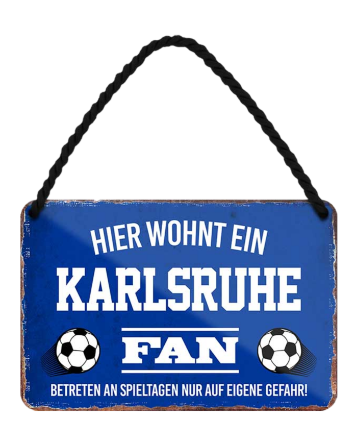 4252024203455	Schilderstore24 Blechschilder sind perfekt als Geschenk zu Weihnachten, Geburtstage, Feiern, Partys, Grillabende, Namenstag, Feiertag, Mädelsabend, Hochzeit. Jederzeit stilvoll im Wohnzimmer, Partykeller, Garage, Praxis, Büro, Café, Hauseingang Fußball Mannschaft Verein Bolzen Ball sport liga kicken stadion freizeit Schilderstore24 	 ''Karlsruhe Fan''