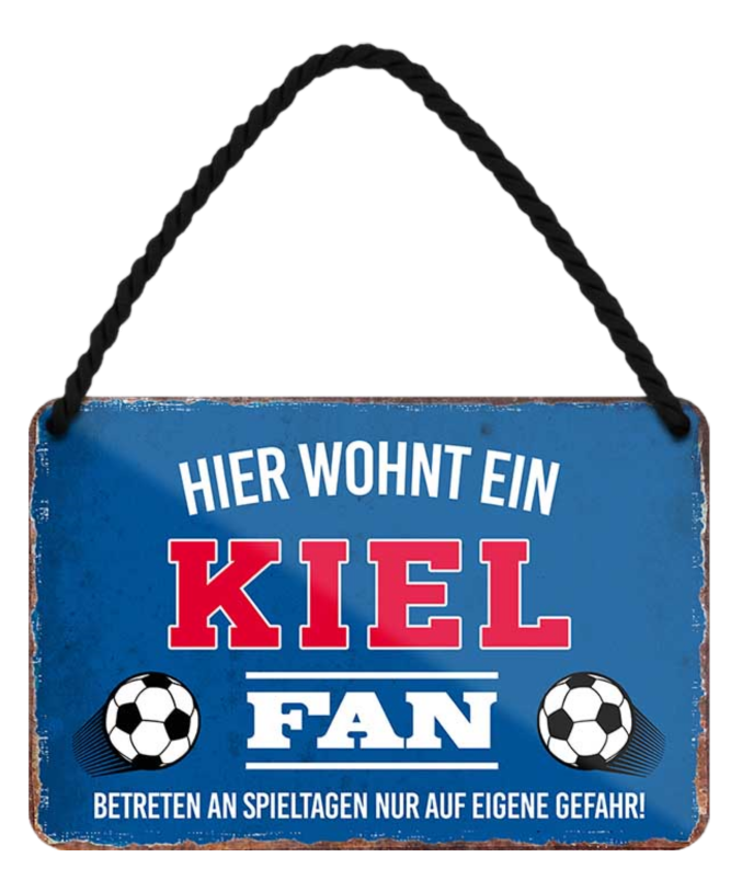 4252024203462	Schilderstore24 Blechschilder sind perfekt als Geschenk zu Weihnachten, Geburtstage, Feiern, Partys, Grillabende, Namenstag, Feiertag, Mädelsabend, Hochzeit. Jederzeit stilvoll im Wohnzimmer, Partykeller, Garage, Praxis, Büro, Café, Hauseingang Fußball Mannschaft Verein Bolzen Ball sport liga kicken stadion freizeit Schilderstore24 	 ''Kiel Fan''