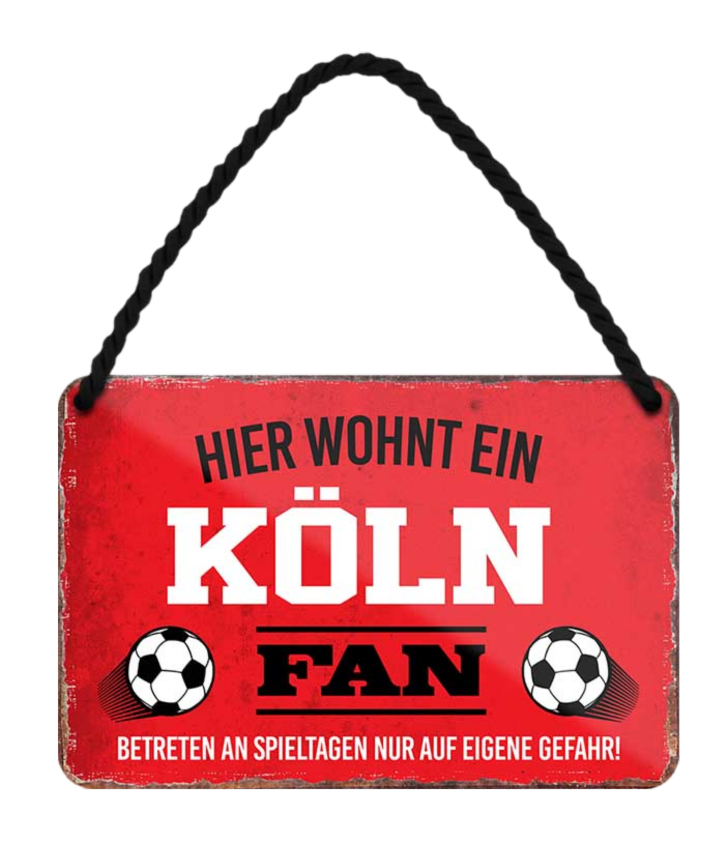 4252024203479	Schilderstore24 Blechschilder sind perfekt als Geschenk zu Weihnachten, Geburtstage, Feiern, Partys, Grillabende, Namenstag, Feiertag, Mädelsabend, Hochzeit. Jederzeit stilvoll im Wohnzimmer, Partykeller, Garage, Praxis, Büro, Café, Hauseingang Fußball Mannschaft Verein Bolzen Ball sport liga kicken stadion freizeit Schilderstore24 	 ''Köln Fan''