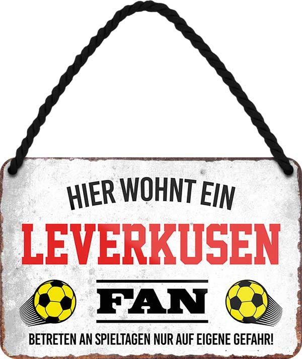 4252024203493 Schilderstore24 	Schilderstore24 Blechschilder sind perfekt als Geschenk zu Weihnachten, Geburtstage, Feiern, Partys, Grillabende, Namenstag, Feiertag, Mädelsabend, Hochzeit. Jederzeit stilvoll im Wohnzimmer, Partykeller, Garage, Praxis, Büro, Café, Hauseingang Fußball Mannschaft Verein Bolzen Ball sport liga kicken stadion freizeit ''Leverkusen Fan''		18x12cm
