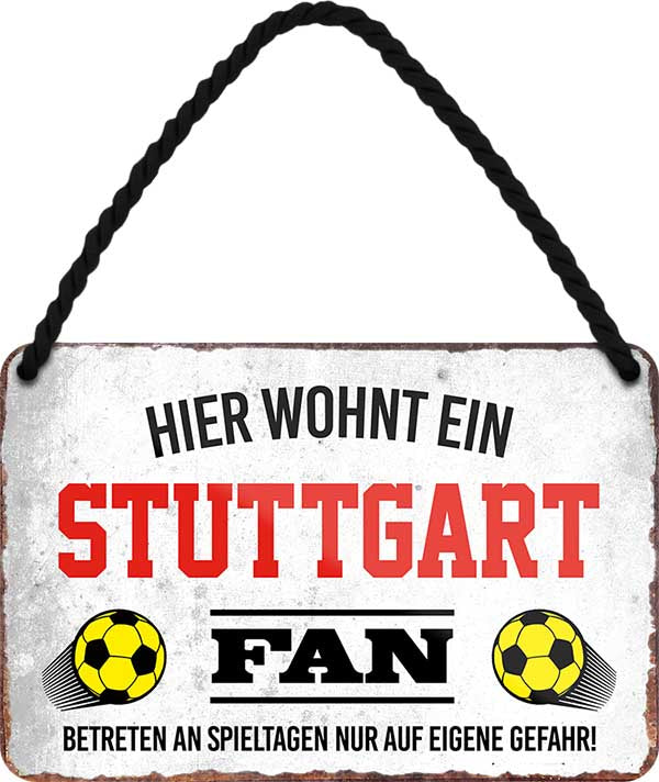 4252024203639 Schilderstore24 	Schilderstore24 Blechschilder sind perfekt als Geschenk zu Weihnachten, Geburtstage, Feiern, Partys, Grillabende, Namenstag, Feiertag, Mädelsabend, Hochzeit. Jederzeit stilvoll im Wohnzimmer, Partykeller, Garage, Praxis, Büro, Café, Hauseingang Fußball Mannschaft Verein Bolzen Ball sport liga kicken stadion freizeit ''Stuttgart Fan''		18x12cm