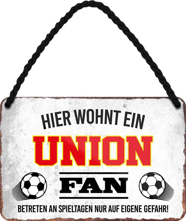 4252024203646 Schilderstore24 	Schilderstore24 Blechschilder sind perfekt als Geschenk zu Weihnachten, Geburtstage, Feiern, Partys, Grillabende, Namenstag, Feiertag, Mädelsabend, Hochzeit. Jederzeit stilvoll im Wohnzimmer, Partykeller, Garage, Praxis, Büro, Café, Hauseingang Fußball Mannschaft Verein Bolzen Ball sport liga kicken stadion freizeit ''Union Fan''		18x12cm