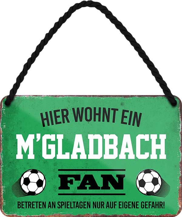 4252024203509 Schilderstore24 	Schilderstore24 Blechschilder sind perfekt als Geschenk zu Weihnachten, Geburtstage, Feiern, Partys, Grillabende, Namenstag, Feiertag, Mädelsabend, Hochzeit. Jederzeit stilvoll im Wohnzimmer, Partykeller, Garage, Praxis, Büro, Café, Hauseingang Fußball Mannschaft Verein Bolzen Ball sport liga kicken stadion freizeit ''M´Gladbach Fan''		18x12cm