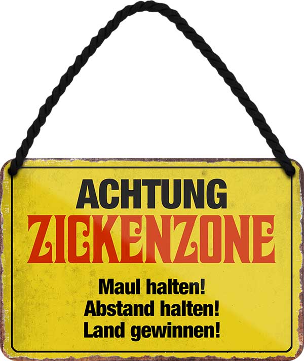 4252024209259 Schilderstore24 	Schilderstore24 Blechschilder sind perfekt als Geschenk zu Weihnachten, Geburtstage, Feiern, Partys, Grillabende, Namenstag, Feiertag, Mädelsabend, Hochzeit. Jederzeit stilvoll im Wohnzimmer, Partykeller, Garage, Praxis, Büro, Café, Hauseingang Sarkasmus Ironie Funny Schwarzer Humor faul dumm fun rente lästern teufel ''Achtung Zickenzone mund halten, abstand halten''		18x12cm
