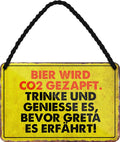 4252024200119 Schilderstore24 	Schilderstore24 Blechschilder sind perfekt als Geschenk zu Weihnachten, Geburtstage, Feiern, Partys, Grillabende, Namenstag, Feiertag, Mädelsabend, Hochzeit. Jederzeit stilvoll im Wohnzimmer, Partykeller, Garage, Praxis, Büro, Café, Hauseingang Alkohol Cocktail Bier Sekt Getränk Bier Alkohol schnaps promille tequila    ''Bier wird CO2 gezapft, trinke und genieße es bevor Greta''		18x12cm