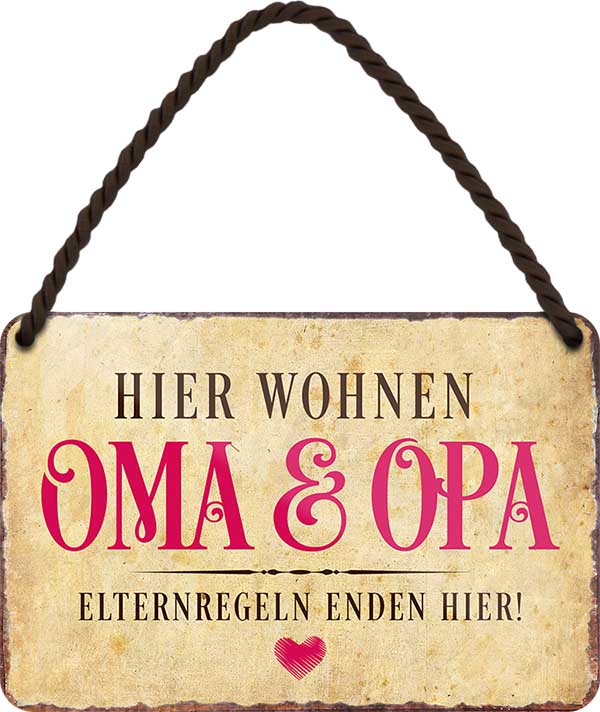 4252024207170 Schilderstore24 	Schilderstore24 Blechschilder sind perfekt als Geschenk zu Weihnachten, Geburtstage, Feiern, Partys, Grillabende, Namenstag, Feiertag, Mädelsabend, Hochzeit. Jederzeit stilvoll im Wohnzimmer, Partykeller, Garage, Praxis, Büro, Café, Hauseingang Familie Zuhause Eltern Geschwister oma opa familie mama papa geschwister ''Hier wohnen Oma & Opa Elternregeln''		18x12cm