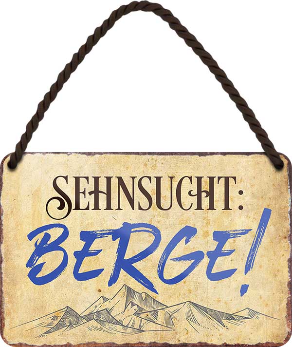 4252024202175 Schilderstore24 Schilderstore24 Blechschilder sind perfekt als Geschenk zu Weihnachten, Geburtstage, Feiern, Partys, Grillabende, Namenstag, Feiertag, Mädelsabend, Hochzeit. Jederzeit stilvoll im Wohnzimmer, Partykeller, Garage, Praxis, Büro, Café, Hauseingang Berge Reisen Wandern Outdoor Natur Urlaub sehenswürdigkeiten tal freizeit sport	 ''Sehnsucht= Berge''		18x12cm