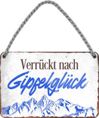 4252024202205 Schilderstore24 	Schilderstore24 Blechschilder sind perfekt als Geschenk zu Weihnachten, Geburtstage, Feiern, Partys, Grillabende, Namenstag, Feiertag, Mädelsabend, Hochzeit. Jederzeit stilvoll im Wohnzimmer, Partykeller, Garage, Praxis, Büro, Café, Hauseingang Berge Reisen Wandern Outdoor Natur Urlaub sehenswürdigkeiten tal freizeit sport ''Verrückt nach Gipfelglück''		18x12cm
