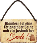 4252024202212 Schilderstore24 	Schilderstore24 Blechschilder sind perfekt als Geschenk zu Weihnachten, Geburtstage, Feiern, Partys, Grillabende, Namenstag, Feiertag, Mädelsabend, Hochzeit. Jederzeit stilvoll im Wohnzimmer, Partykeller, Garage, Praxis, Büro, Café, Hauseingang Berge Reisen Wandern Outdoor Natur Urlaub sehenswürdigkeiten tal freizeit sport ''Wandern ist eine Tätigkeit.. der Seele''		18x12cm