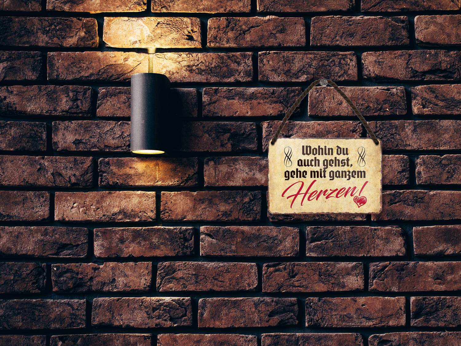 Blechschild ''Wohin du auch gehst, geh mit ganzem Herzen'' 18x12cm