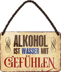 4252024200034 Schilderstore24 Schilderstore24 Blechschilder sind perfekt als Geschenk zu Weihnachten, Geburtstage, Feiern, Partys, Grillabende, Namenstag, Feiertag, Mädelsabend, Hochzeit. Jederzeit stilvoll im Wohnzimmer, Partykeller, Garage, Praxis, Büro, Café, Hauseingang Alkohol Cocktail Bier Sekt Getränk Bier Alkohol schnaps promille tequila   	 ''Alkohol ist Wasser mit Gefühlen''		18x12cm