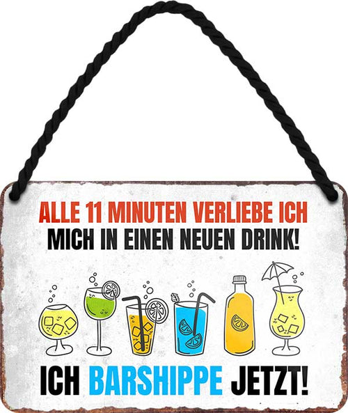 4252024200058 Schilderstore24 Schilderstore24 Blechschilder sind perfekt als Geschenk zu Weihnachten, Geburtstage, Feiern, Partys, Grillabende, Namenstag, Feiertag, Mädelsabend, Hochzeit. Jederzeit stilvoll im Wohnzimmer, Partykeller, Garage, Praxis, Büro, Café, Hauseingang Alkohol Cocktail Bier Sekt Getränk Bier Alkohol schnaps promille tequila   	 ''Alle 11 Minuten verliebe ich mich.. Ich Barshippe jetz''		18x12cm