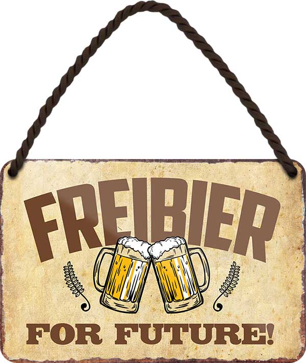 4252024200348 Schilderstore24 	Schilderstore24 Blechschilder sind perfekt als Geschenk zu Weihnachten, Geburtstage, Feiern, Partys, Grillabende, Namenstag, Feiertag, Mädelsabend, Hochzeit. Jederzeit stilvoll im Wohnzimmer, Partykeller, Garage, Praxis, Büro, Café, Hauseingang Alkohol Cocktail Bier Sekt Getränk Bier Alkohol schnaps promille tequila    ''Freibier for future''		18x12cm