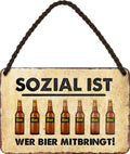4252024200706 Schilderstore24 Schilderstore24 Blechschilder sind perfekt als Geschenk zu Weihnachten, Geburtstage, Feiern, Partys, Grillabende, Namenstag, Feiertag, Mädelsabend, Hochzeit. Jederzeit stilvoll im Wohnzimmer, Partykeller, Garage, Praxis, Büro, Café, Hauseingang Alkohol Cocktail Bier Sekt Getränk Bier Alkohol schnaps promille tequila   	 ''Sozial ist, wer bier mitbringt (7 Bier)''		18x12cm