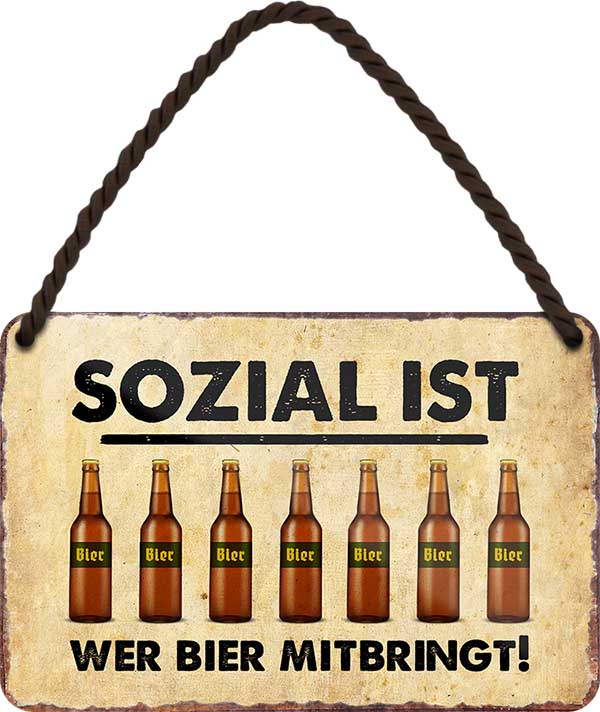 4252024200706 Schilderstore24 Schilderstore24 Blechschilder sind perfekt als Geschenk zu Weihnachten, Geburtstage, Feiern, Partys, Grillabende, Namenstag, Feiertag, Mädelsabend, Hochzeit. Jederzeit stilvoll im Wohnzimmer, Partykeller, Garage, Praxis, Büro, Café, Hauseingang Alkohol Cocktail Bier Sekt Getränk Bier Alkohol schnaps promille tequila   	 ''Sozial ist, wer bier mitbringt (7 Bier)''		18x12cm
