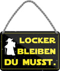 4252024210125 Schilderstore24 	Schilderstore24 Blechschilder sind perfekt als Geschenk zu Weihnachten, Geburtstage, Feiern, Partys, Grillabende, Namenstag, Feiertag, Mädelsabend, Hochzeit. Jederzeit stilvoll im Wohnzimmer, Partykeller, Garage, Praxis, Büro, Café, Hauseingang Sarkasmus Ironie Funny Schwarzer Humor faul dumm fun rente lästern teufel ''Locker bleiben du musst (yoda)''		18x12cm