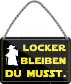 4252024210125 Schilderstore24 	Schilderstore24 Blechschilder sind perfekt als Geschenk zu Weihnachten, Geburtstage, Feiern, Partys, Grillabende, Namenstag, Feiertag, Mädelsabend, Hochzeit. Jederzeit stilvoll im Wohnzimmer, Partykeller, Garage, Praxis, Büro, Café, Hauseingang Sarkasmus Ironie Funny Schwarzer Humor faul dumm fun rente lästern teufel ''Locker bleiben du musst (yoda)''		18x12cm