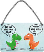 4252024209921 Schilderstore24 	Schilderstore24 Blechschilder sind perfekt als Geschenk zu Weihnachten, Geburtstage, Feiern, Partys, Grillabende, Namenstag, Feiertag, Mädelsabend, Hochzeit. Jederzeit stilvoll im Wohnzimmer, Partykeller, Garage, Praxis, Büro, Café, Hauseingang Sarkasmus Ironie Funny Schwarzer Humor faul dumm fun rente lästern teufel ''Ich hab dich so lieb.. nicht viel.. (2 Dinos)''		18x12cm