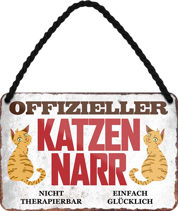 4252024206142 Schilderstore24 	Schilderstore24 Blechschilder sind perfekt als Geschenk zu Weihnachten, Geburtstage, Feiern, Partys, Grillabende, Namenstag, Feiertag, Mädelsabend, Hochzeit. Jederzeit stilvoll im Wohnzimmer, Partykeller, Garage, Praxis, Büro, Café, Hauseingang Haustier Tier Freund knuddelig Zuhause Katze Hund Hamster Meerschwein haustier ''Offizieller Katzennarr''		18x12cm