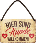 4252024206074 Schilderstore24 	Schilderstore24 Blechschilder sind perfekt als Geschenk zu Weihnachten, Geburtstage, Feiern, Partys, Grillabende, Namenstag, Feiertag, Mädelsabend, Hochzeit. Jederzeit stilvoll im Wohnzimmer, Partykeller, Garage, Praxis, Büro, Café, Hauseingang Haustier Tier Freund knuddelig Zuhause Katze Hund Hamster Meerschwein haustier ''Hier sind Hunde willkommen''		18x12cm